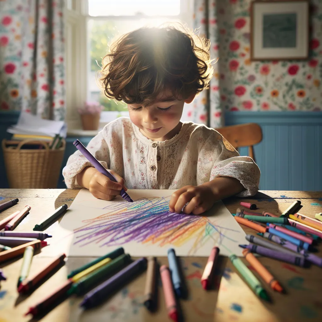 Child drawing with crayons